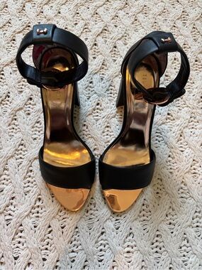 Ted Baker Sheah 3” Block Heels - Black Leather & Rose Gold - Size 6